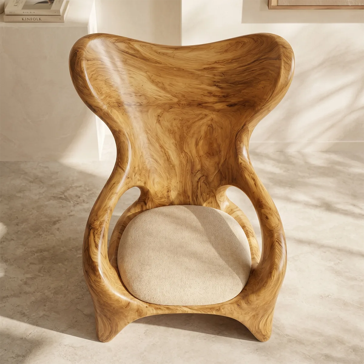 Organic High Back Solid Wood Lounge Chair | Sculptural Handcrafted Wooden Accent Chair TT006-3675