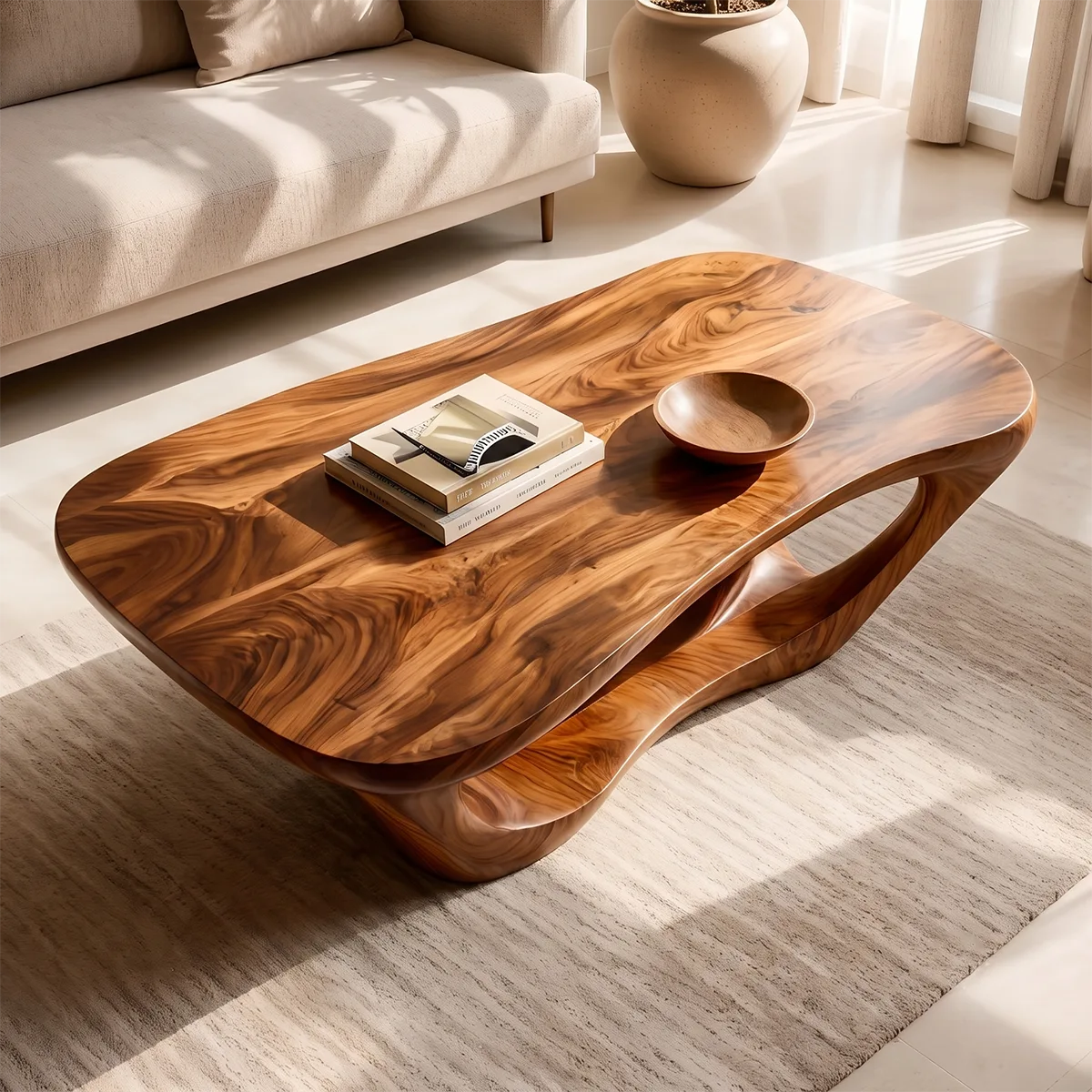 Sculptural Organic Coffee Table | Modern Solid Wood Freeform Center Table TT006-8904