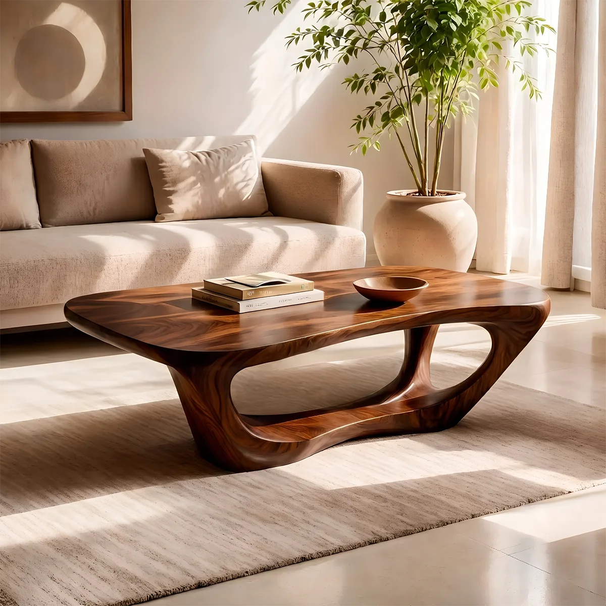 Sculptural Organic Coffee Table | Modern Solid Wood Freeform Center Table TT006-8904