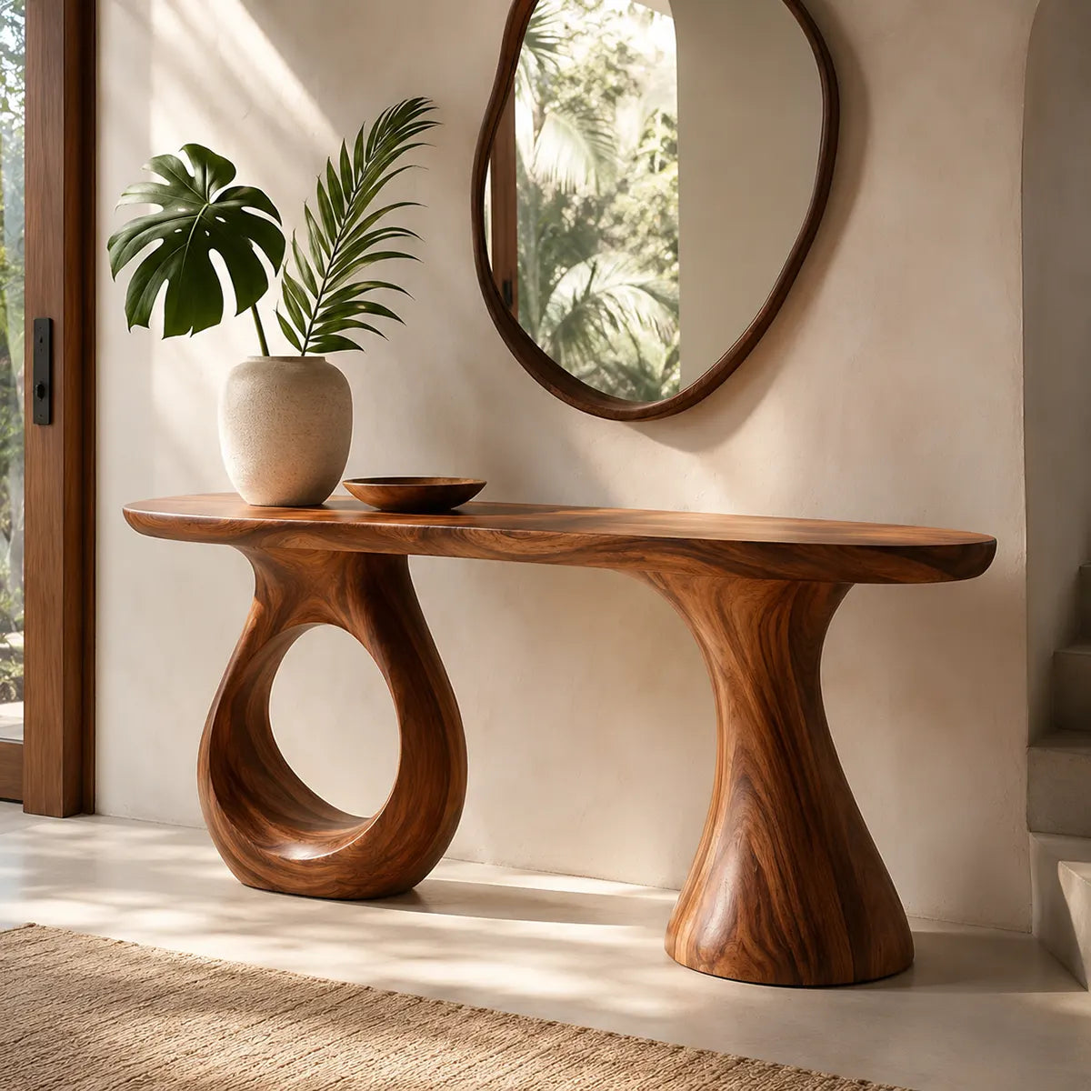 Modern Organic Console Table | Sculptural Solid Wood Entryway Hallway Accent Table TT006-2675