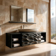 Floating Solid Wood Bathroom Vanity – Hand Carved Sculptural Cabinet