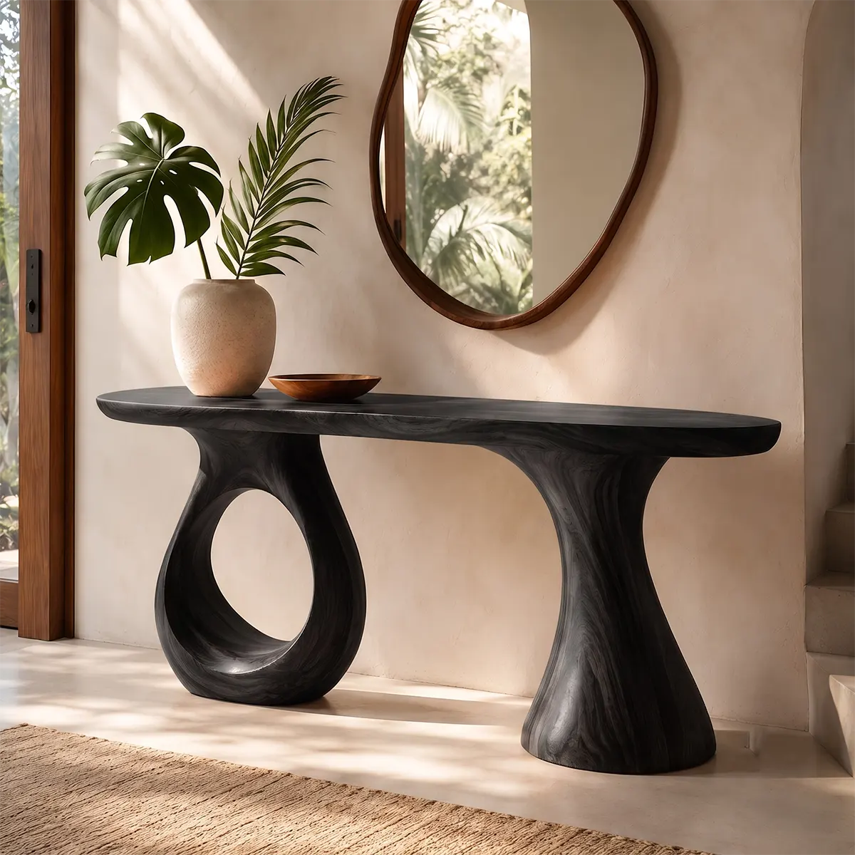 Modern Organic Console Table | Sculptural Solid Wood Entryway Hallway Accent Table TT006-2675