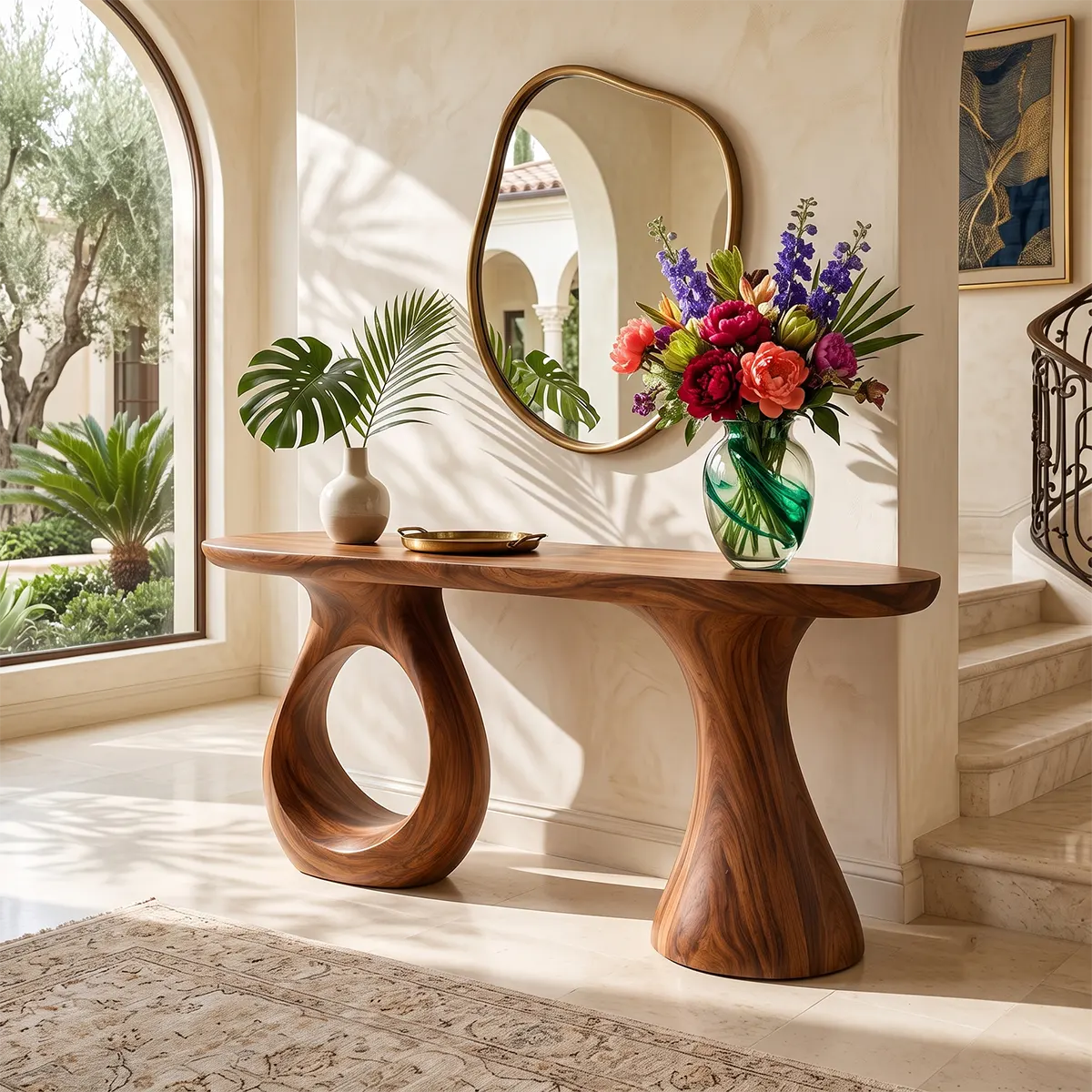 Modern Organic Console Table | Sculptural Solid Wood Entryway Hallway Accent Table TT006-2675