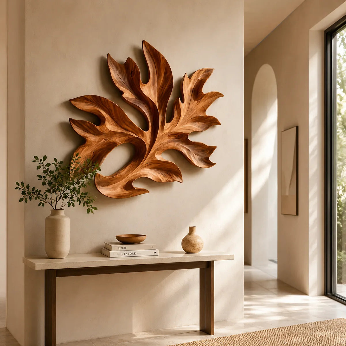 Abstract Tropical Leaf Wood Wall Art | Botanical Wooden Wall Decor for Bedroom, Living Room & Modern Home TT006-5147