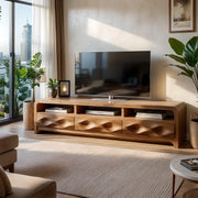 Modern Solid Wood Rounded TV Stand with Sculptural Wavy Drawers