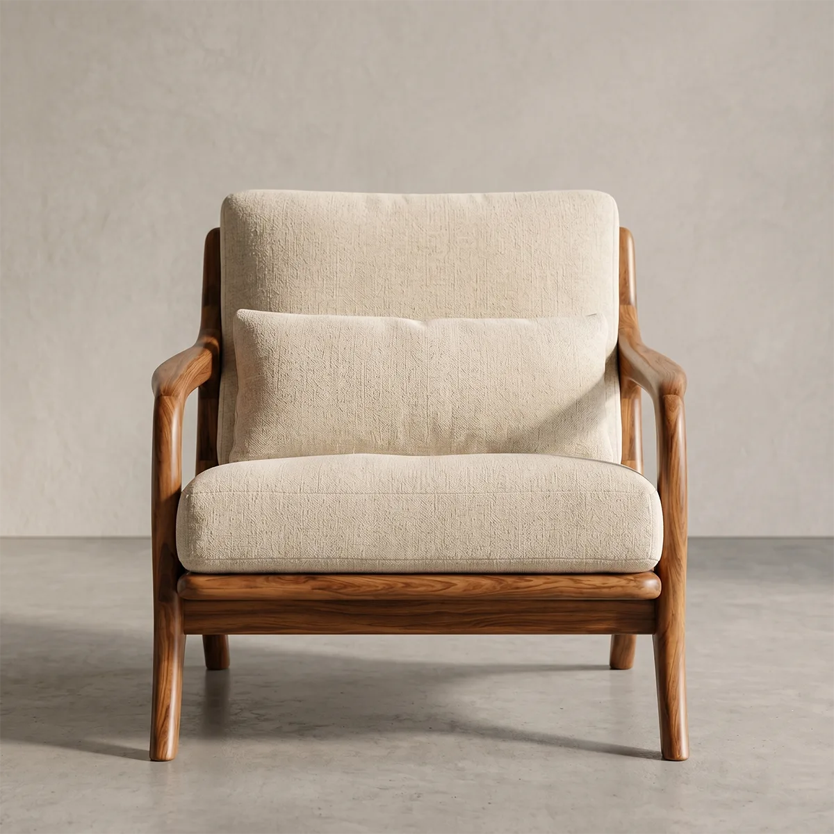 Mid-Century Solid Wood Lounge Chair | Handcrafted Wooden Accent Chair with Curved Arms TT006-7521