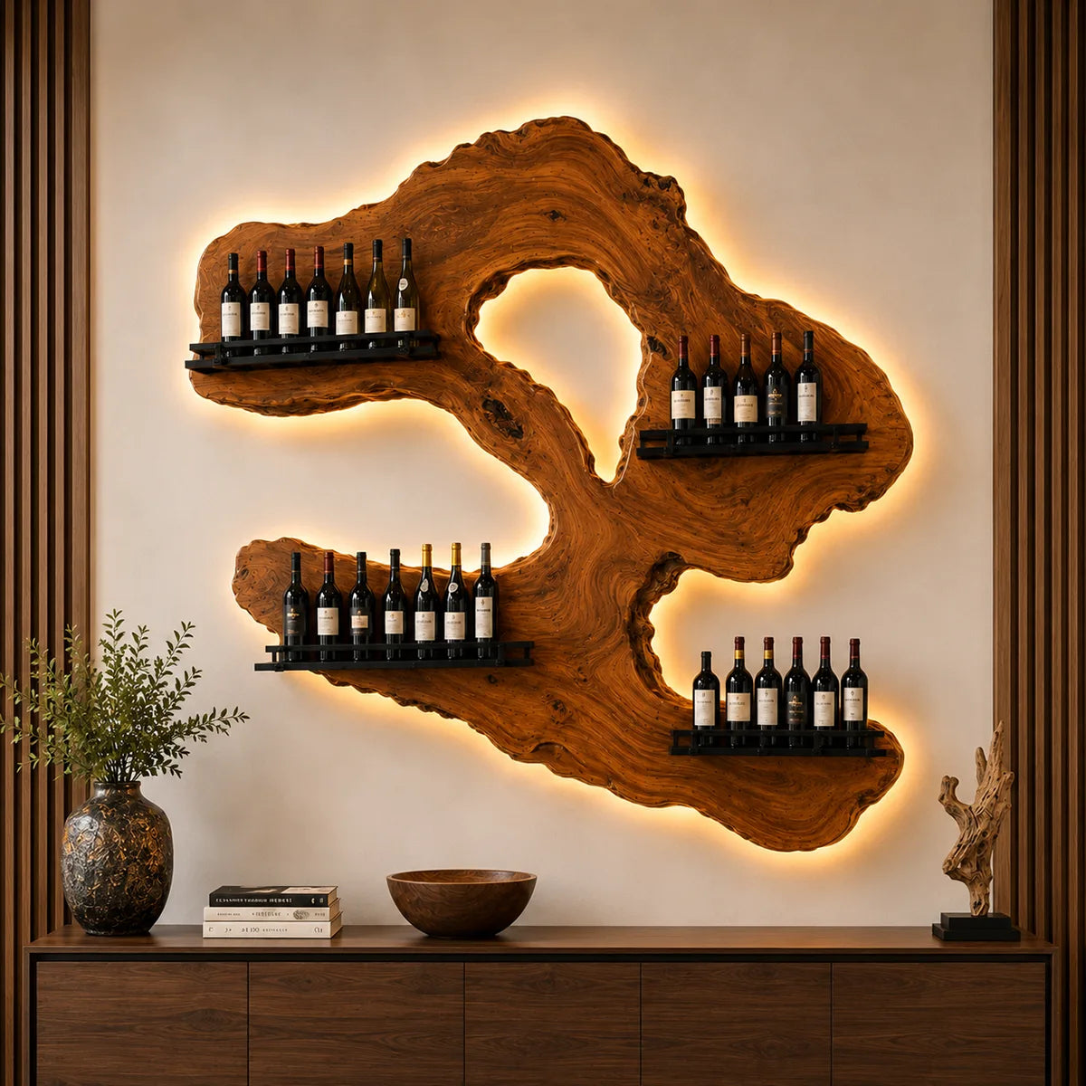 Rustic Live Edge Solid Wood Wall Wine Rack for Luxury Home Bars TT006-7332