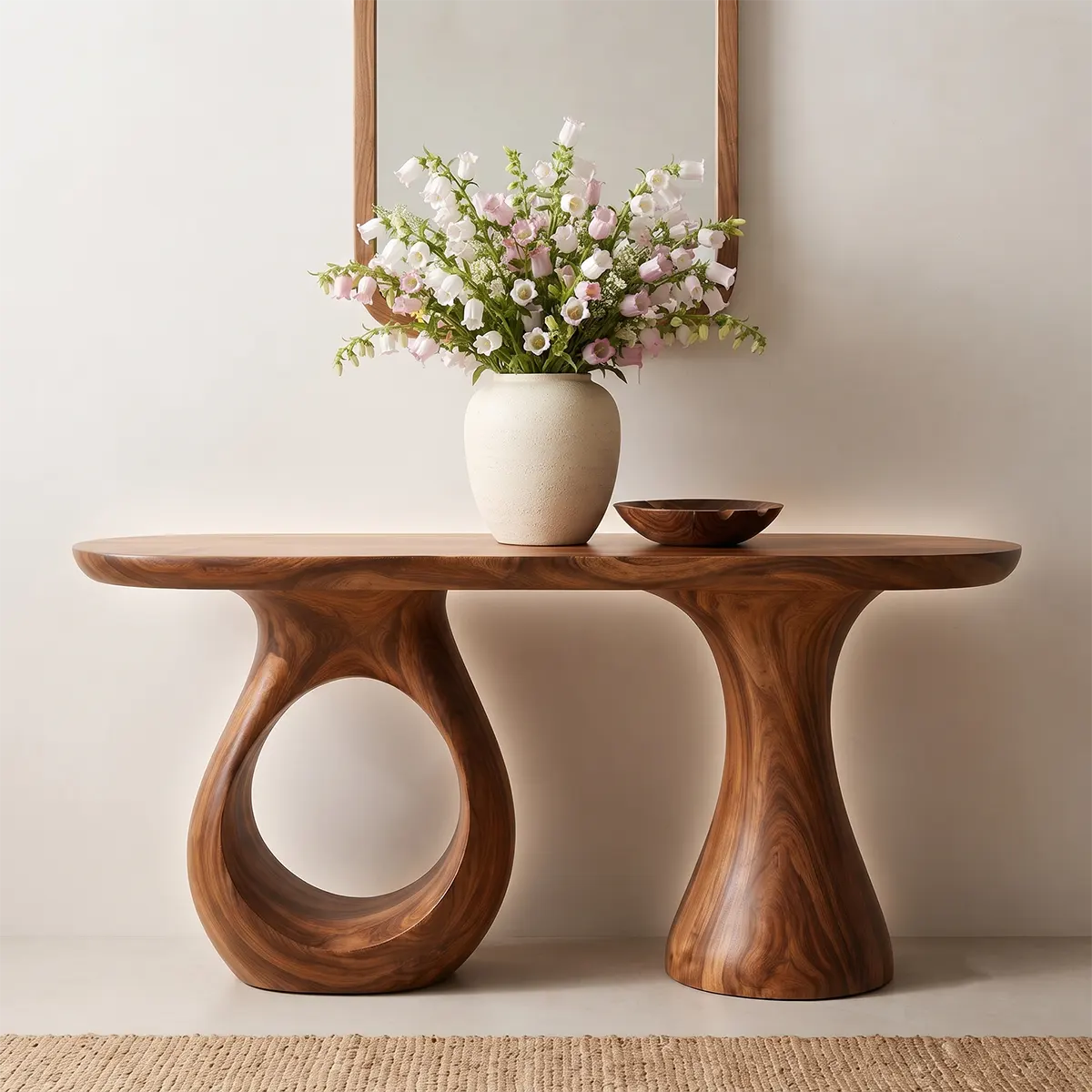 Modern Organic Console Table | Sculptural Solid Wood Entryway Hallway Accent Table TT006-2675