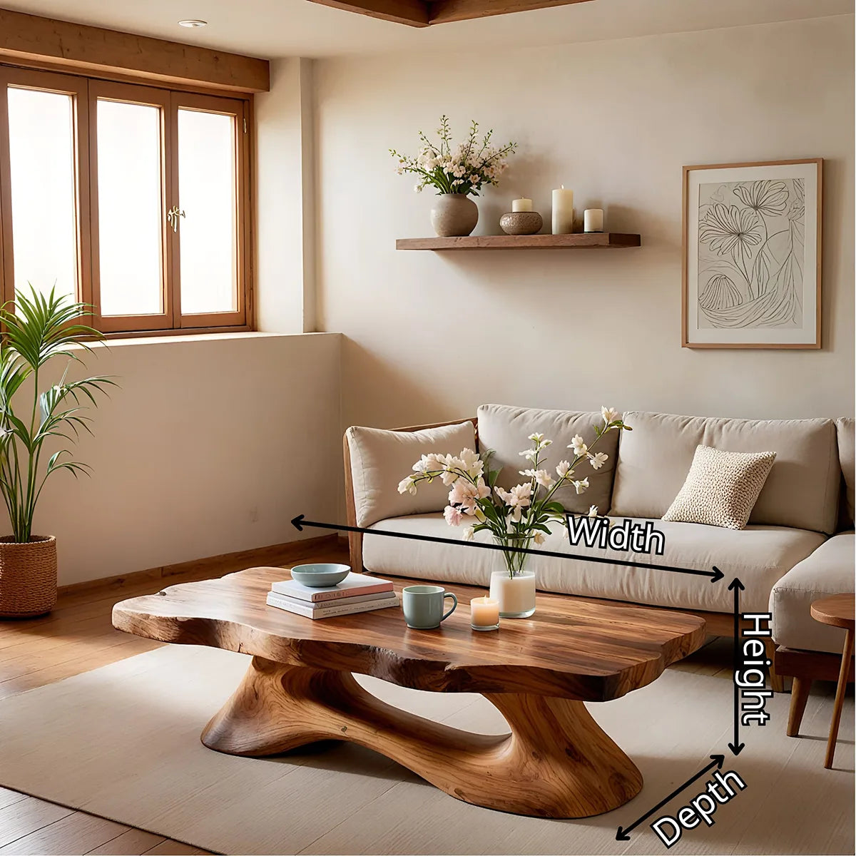 Live Edge Solid Wood Coffee Table – Handcrafted Organic Modern Center Table
