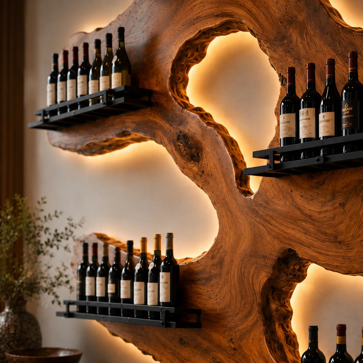 Rustic Live Edge Solid Wood Wall Wine Rack for Luxury Home Bars TT006-7332