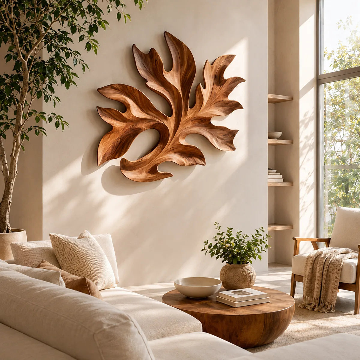 Abstract Tropical Leaf Wood Wall Art | Botanical Wooden Wall Decor for Bedroom, Living Room & Modern Home TT006-5147