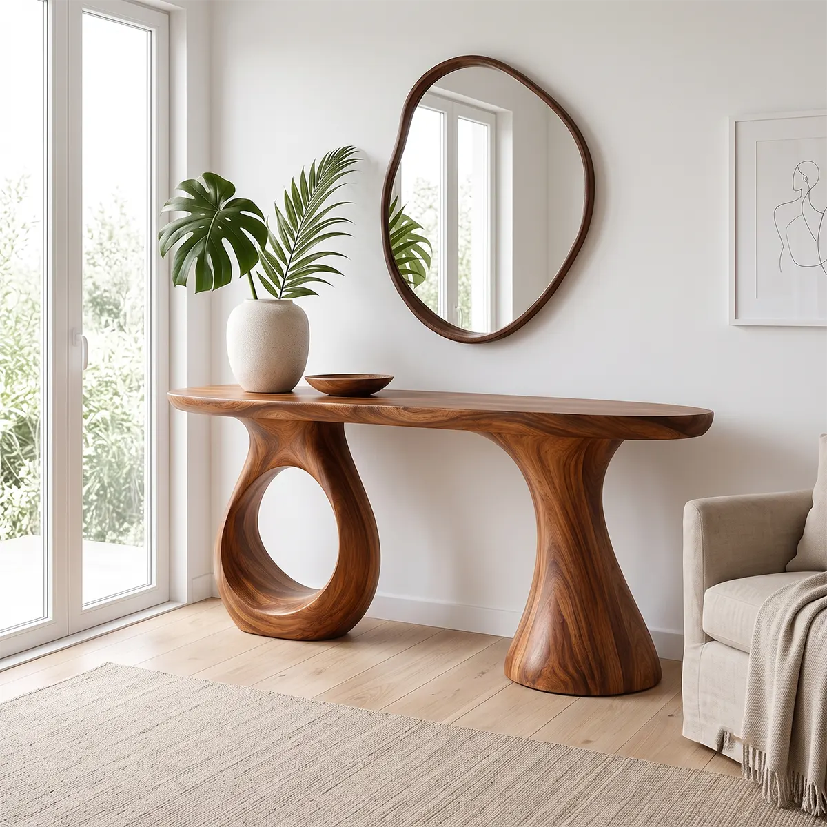 Modern Organic Console Table | Sculptural Solid Wood Entryway Hallway Accent Table TT006-2675