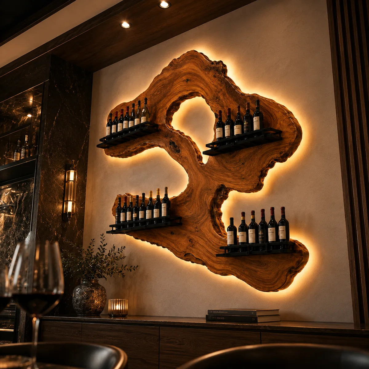 Rustic Live Edge Solid Wood Wall Wine Rack for Luxury Home Bars TT006-7332