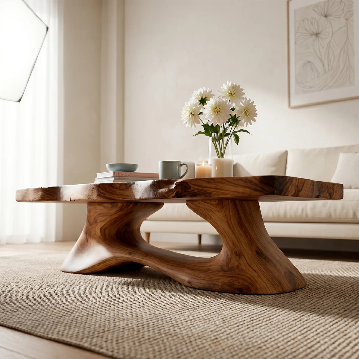 Live Edge Solid Wood Coffee Table – Handcrafted Organic Modern Center Table
