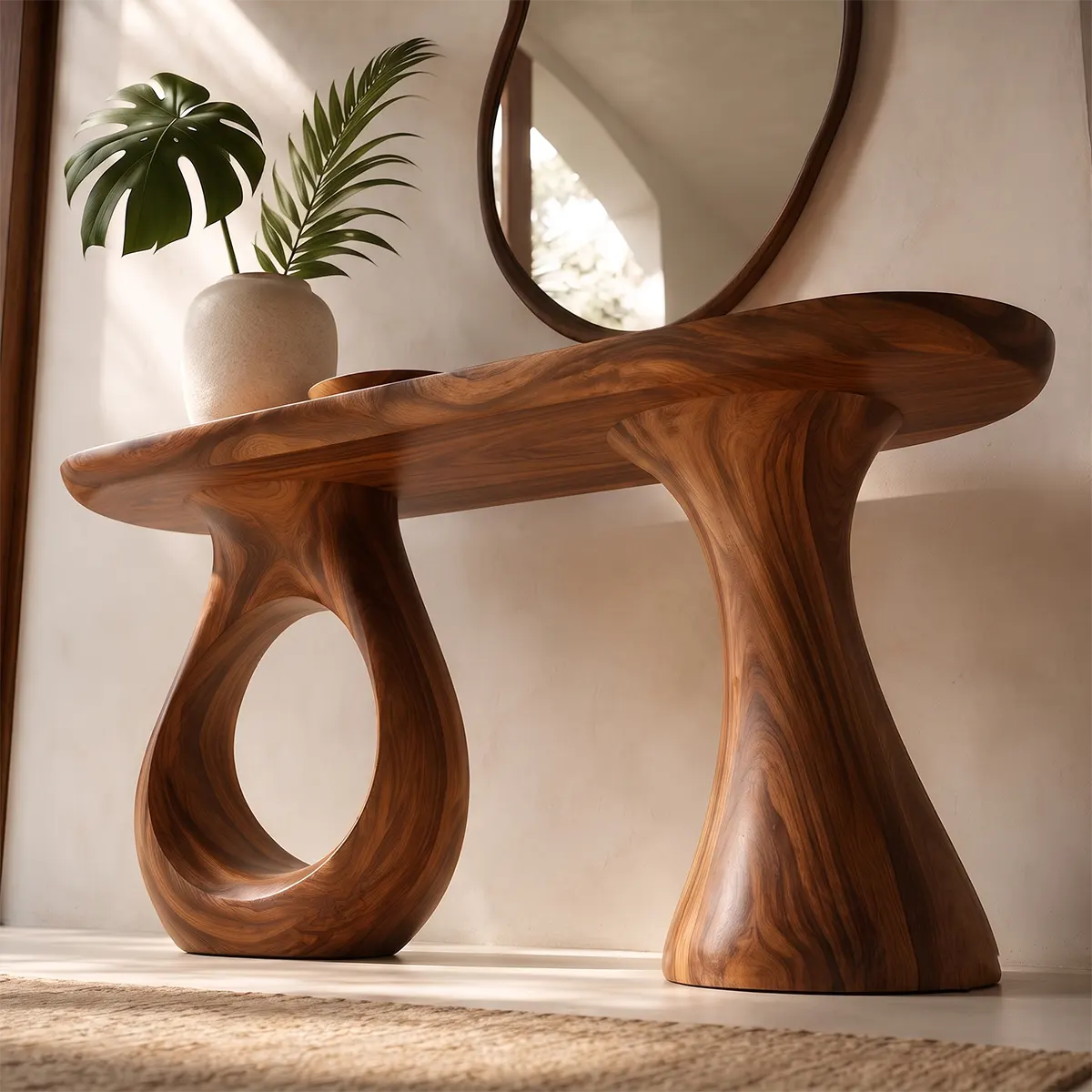 Modern Organic Console Table | Sculptural Solid Wood Entryway Hallway Accent Table TT006-2675