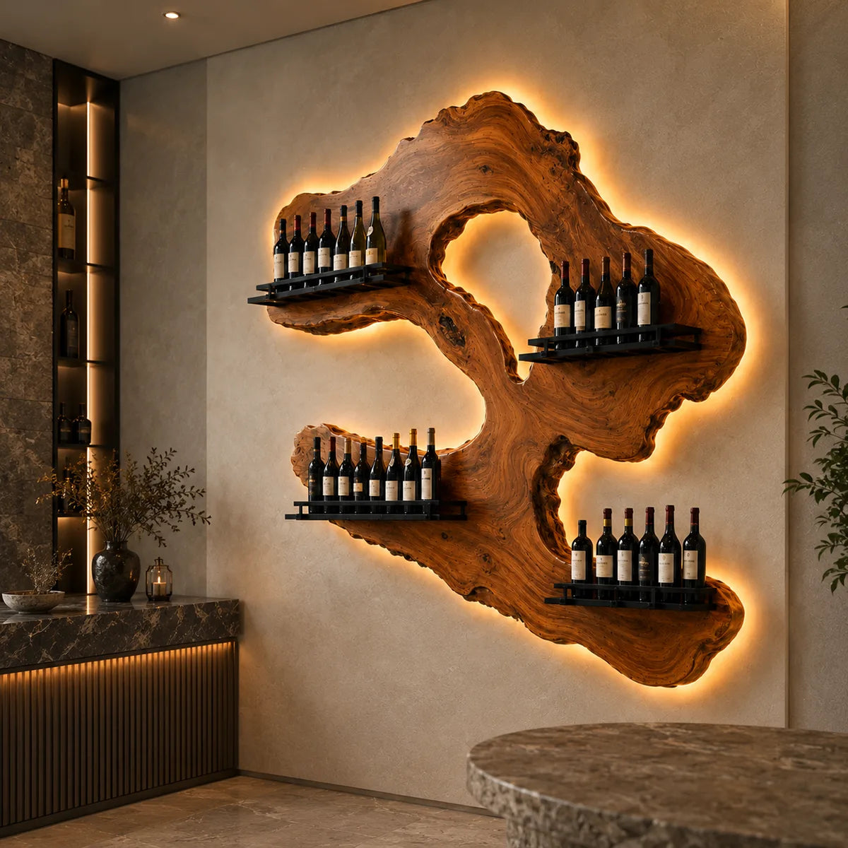Rustic Live Edge Solid Wood Wall Wine Rack for Luxury Home Bars TT006-7332