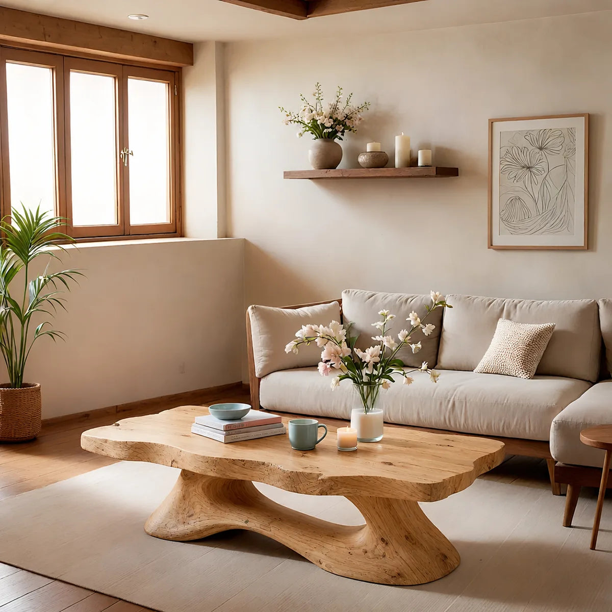 Live Edge Solid Wood Coffee Table – Handcrafted Organic Modern Center Table