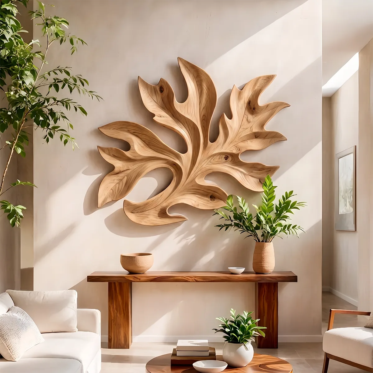 Abstract Tropical Leaf Wood Wall Art | Botanical Wooden Wall Decor for Bedroom, Living Room & Modern Home TT006-5147