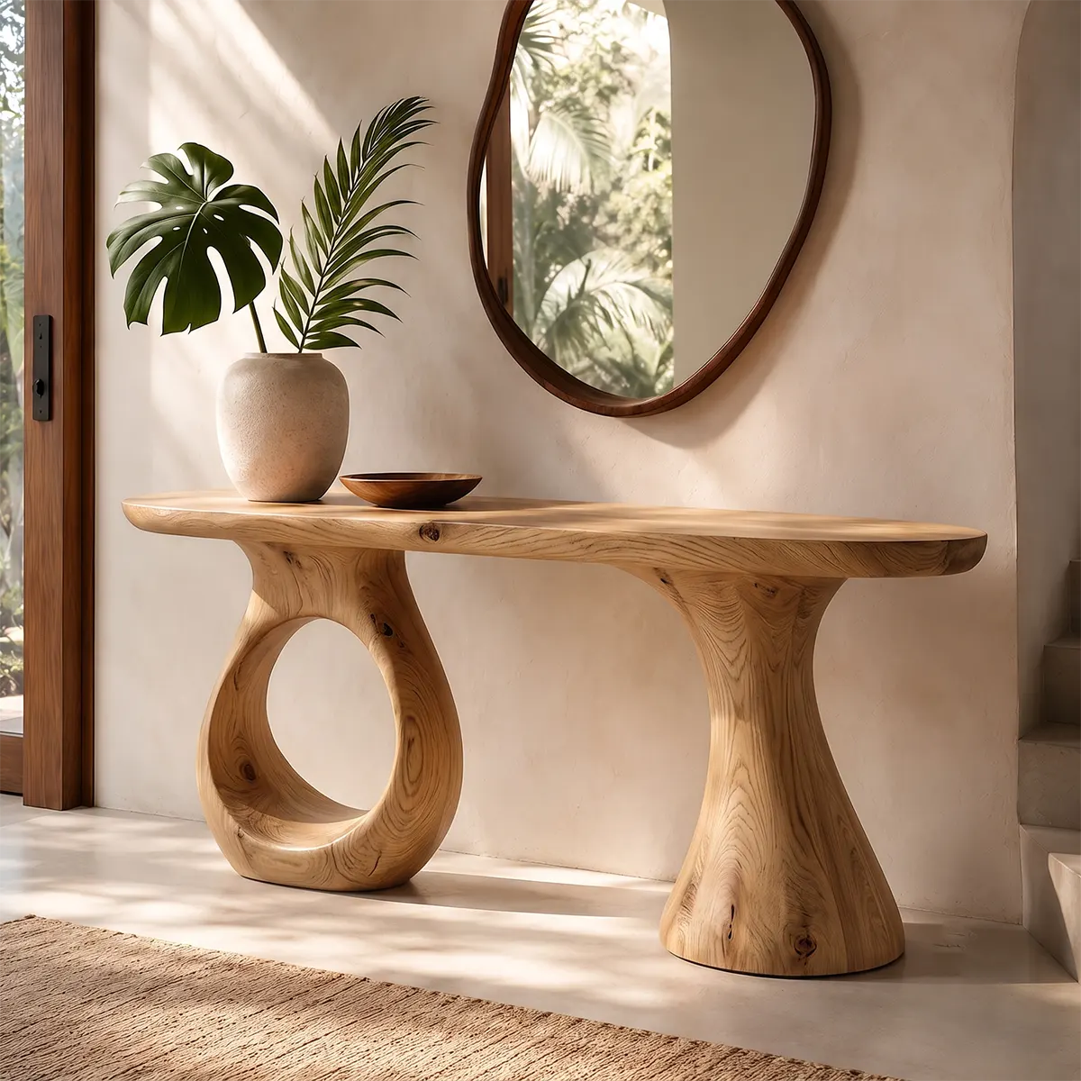 Modern Organic Console Table | Sculptural Solid Wood Entryway Hallway Accent Table TT006-2675