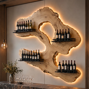 Rustic Live Edge Solid Wood Wall Wine Rack for Luxury Home Bars TT006-7332