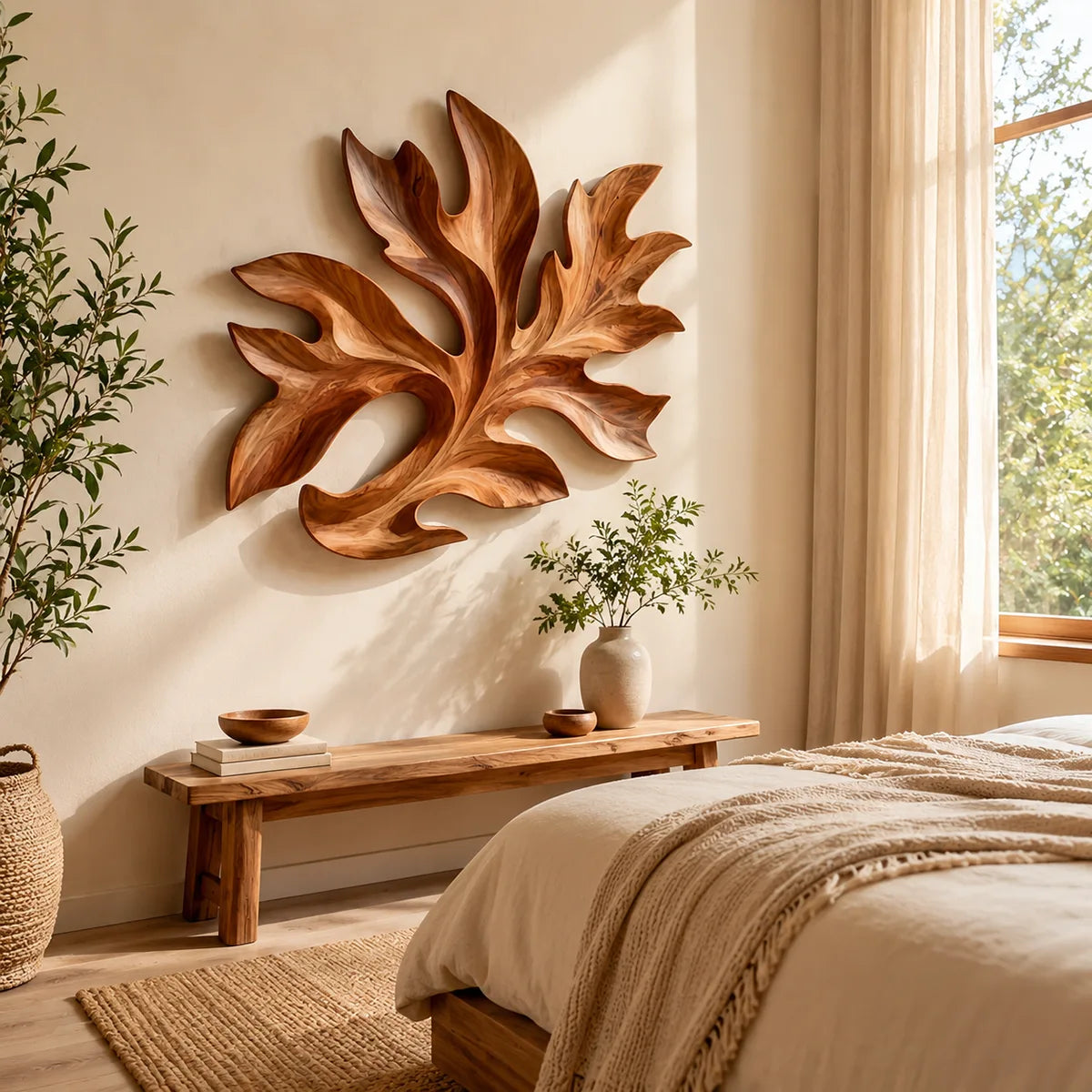 Abstract Tropical Leaf Wood Wall Art | Botanical Wooden Wall Decor for Bedroom, Living Room & Modern Home TT006-5147