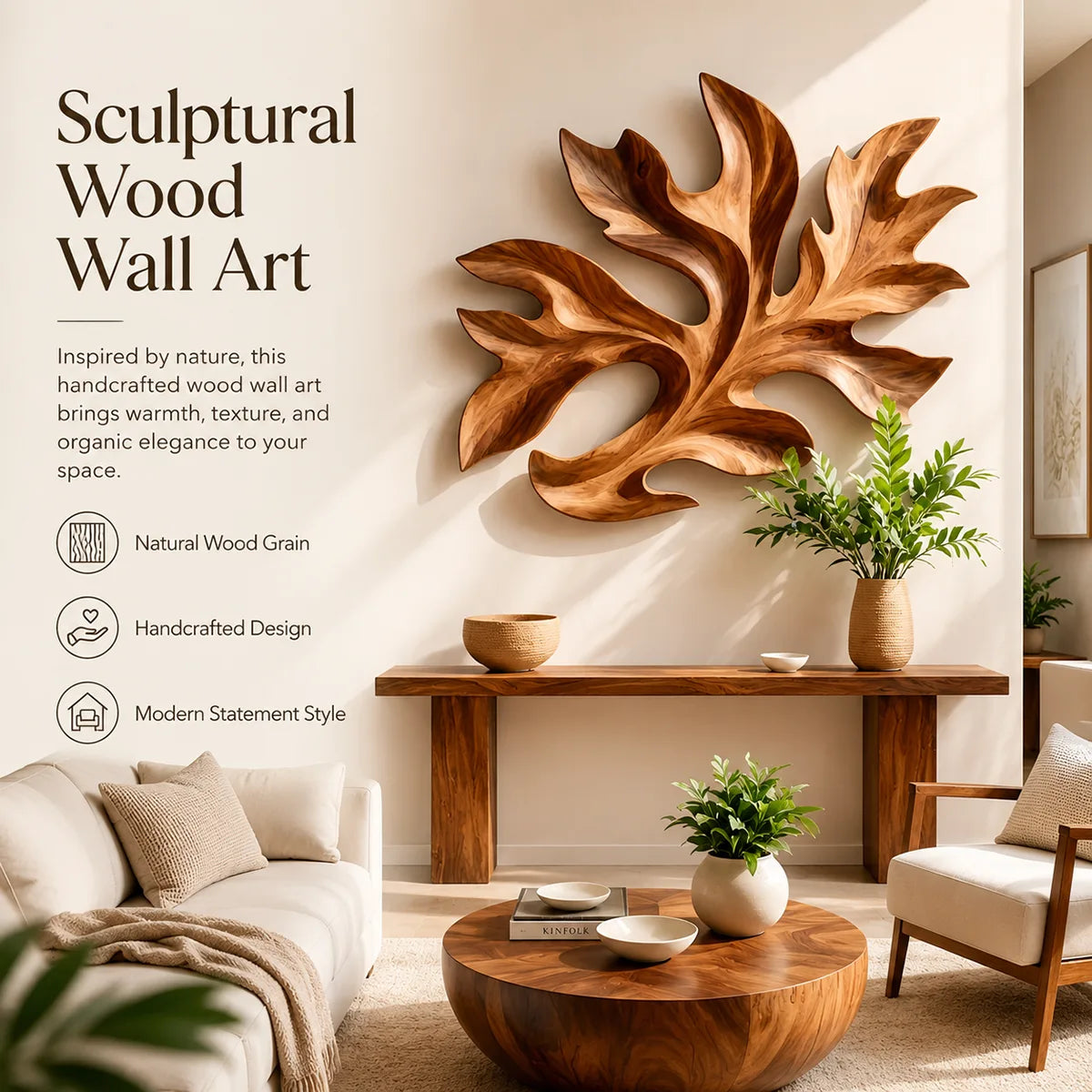 Abstract Tropical Leaf Wood Wall Art | Botanical Wooden Wall Decor for Bedroom, Living Room & Modern Home TT006-5147