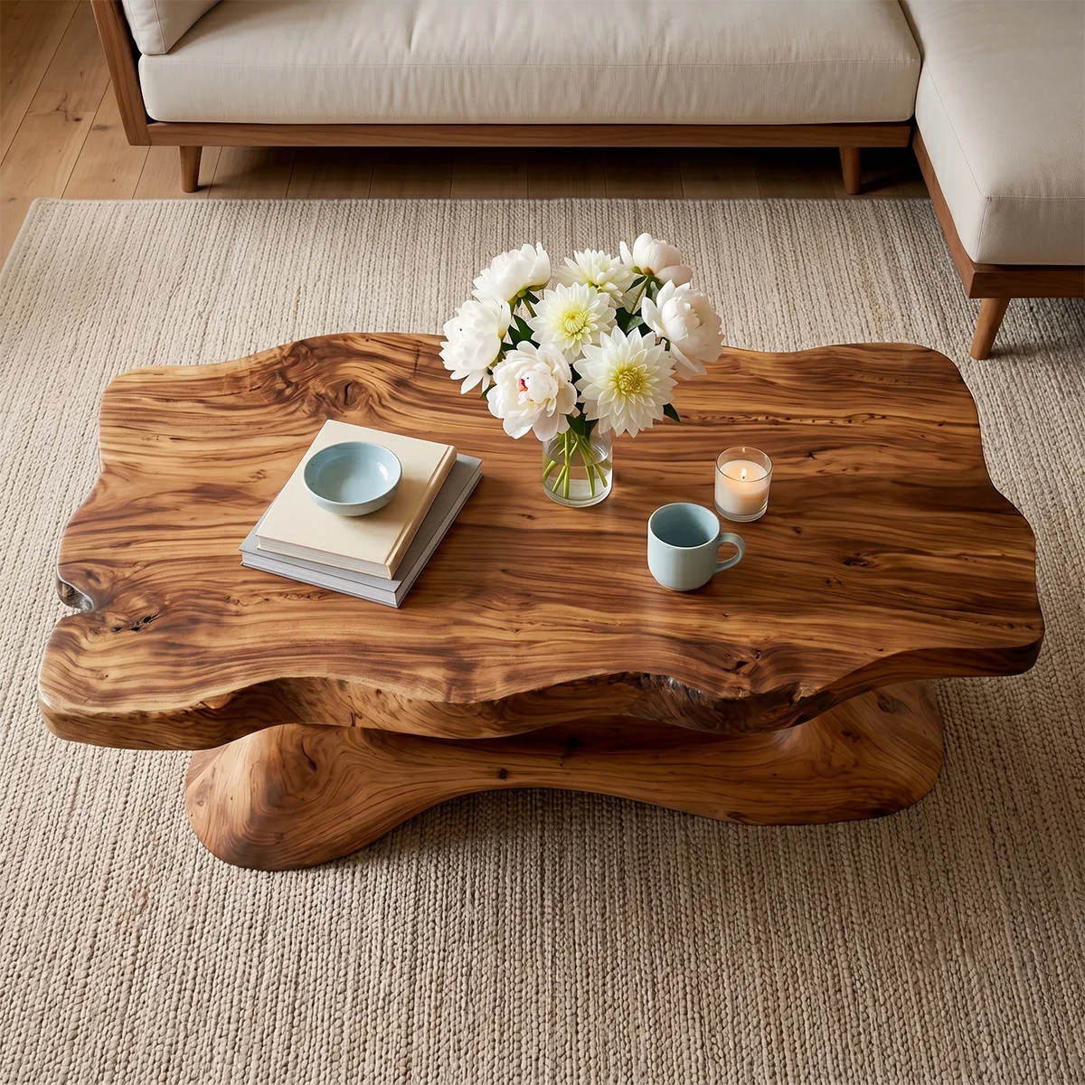 Live Edge Solid Wood Coffee Table – Handcrafted Organic Modern Center Table