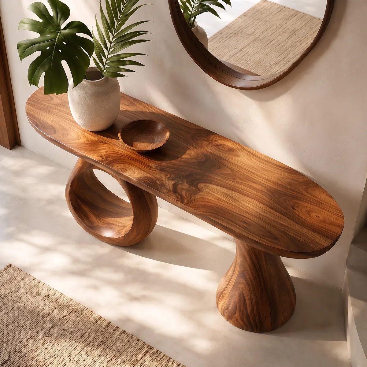 Modern Organic Console Table | Sculptural Solid Wood Entryway Hallway Accent Table TT006-2675