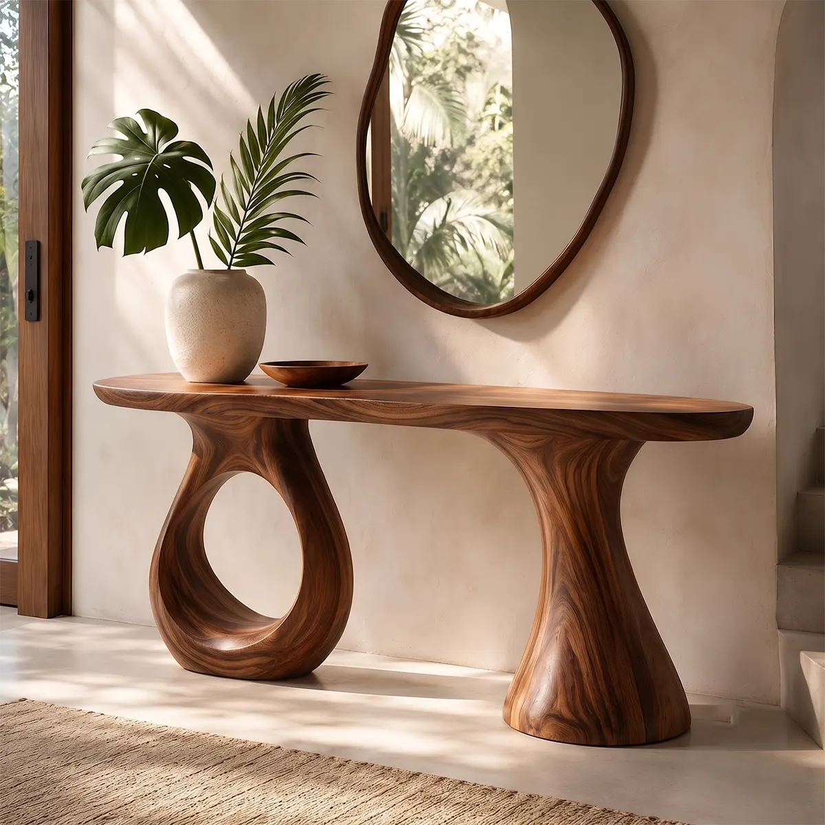 Modern Organic Console Table | Sculptural Solid Wood Entryway Hallway Accent Table TT006-2675