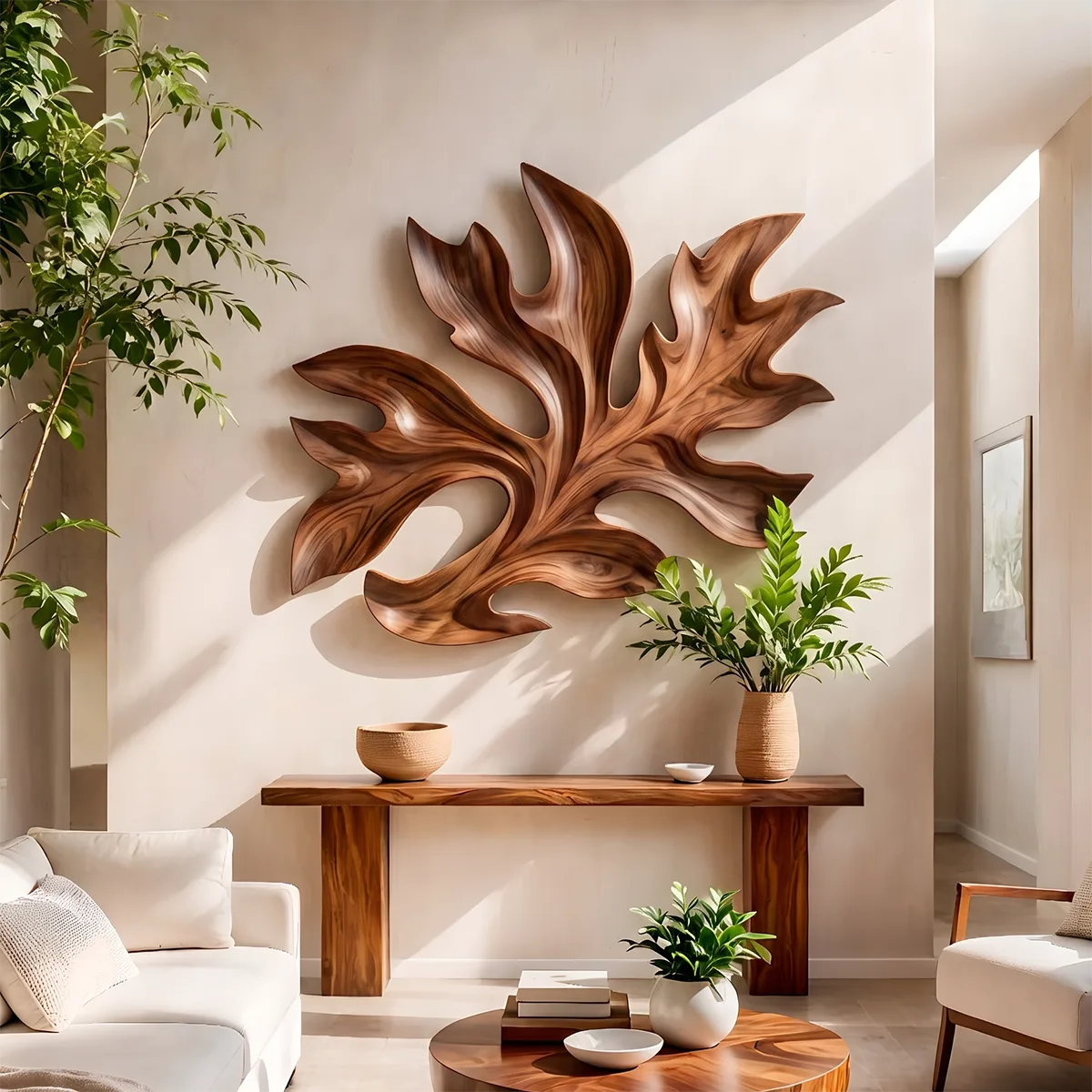 Abstract Tropical Leaf Wood Wall Art | Botanical Wooden Wall Decor for Bedroom, Living Room & Modern Home TT006-5147