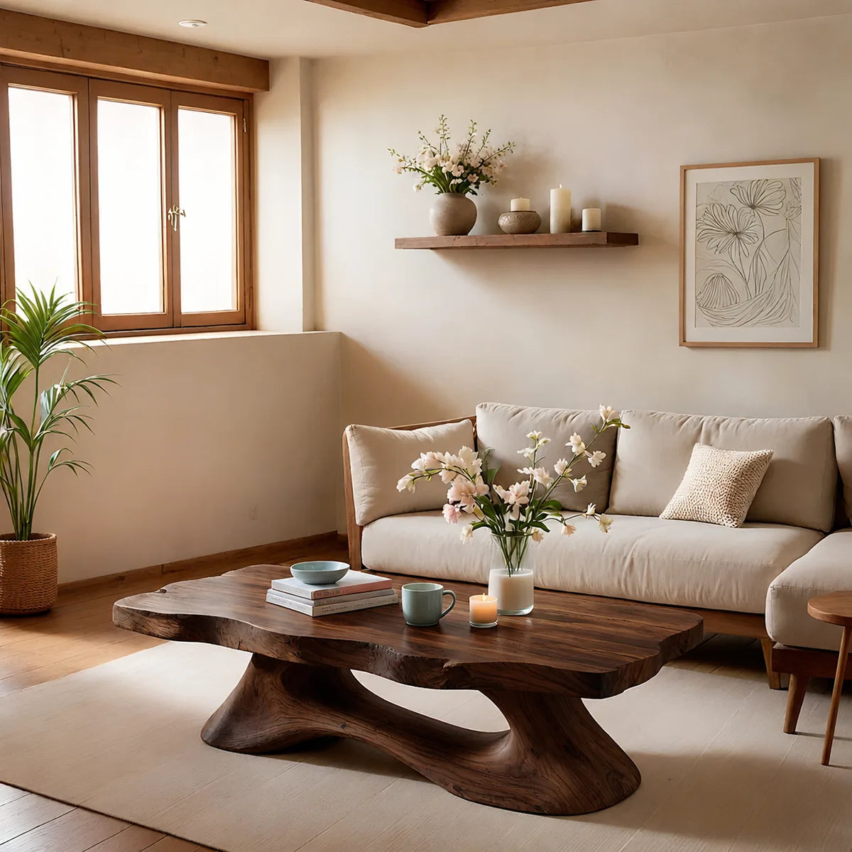 Live Edge Solid Wood Coffee Table – Handcrafted Organic Modern Center Table