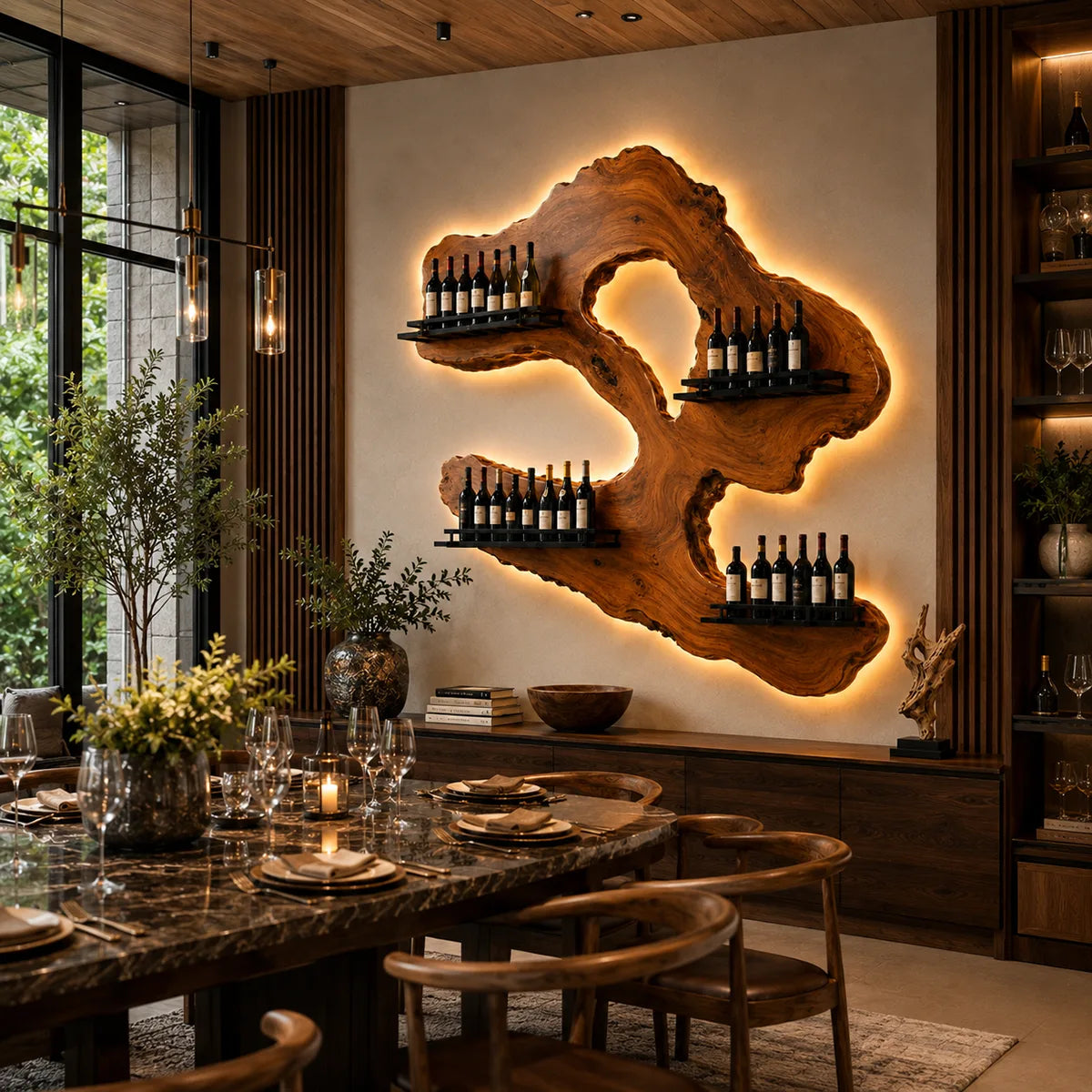 Rustic Live Edge Solid Wood Wall Wine Rack for Luxury Home Bars TT006-7332
