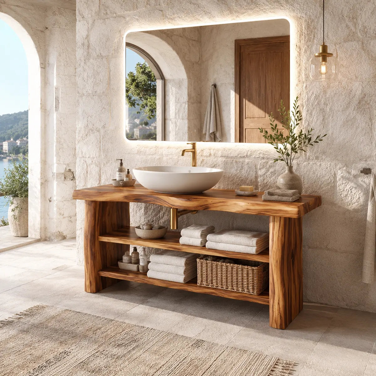 Freestanding Bathroom Vanity with Open Shelves | Modern Open Storage Vanity TT006-1IUI9XU
