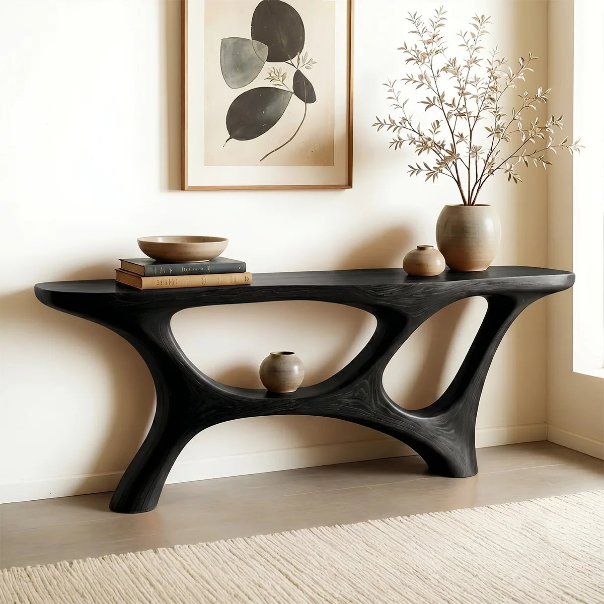 Handcrafted Organic Solid Wood Console Table – Modern Sculptural Design