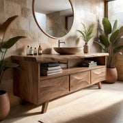 Solid Wood Bathroom Vanity with Open Shelf and 3 Drawers