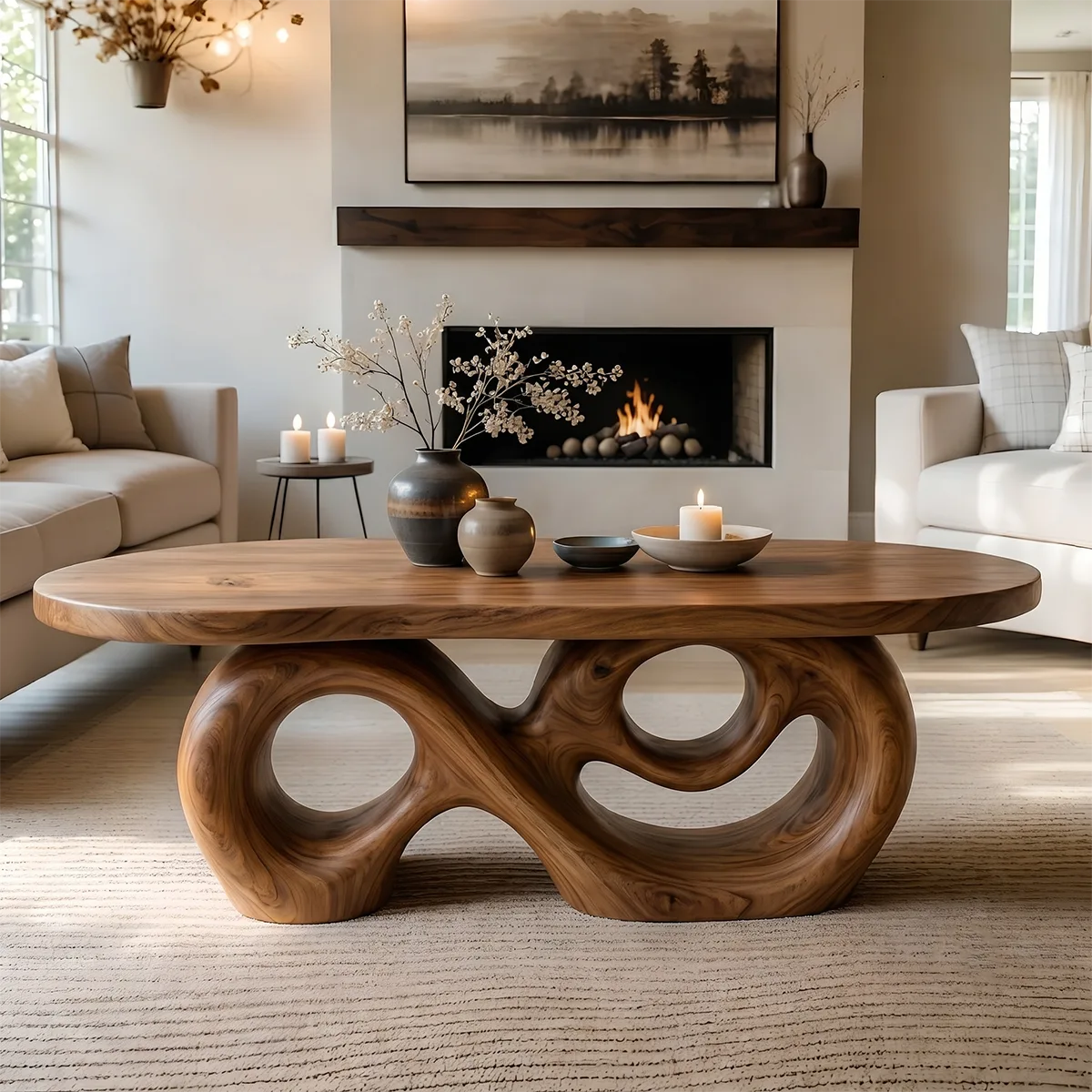 Handcrafted Sculptural Coffee Table – Artistic Solid Wood Furniture TT006-2068
