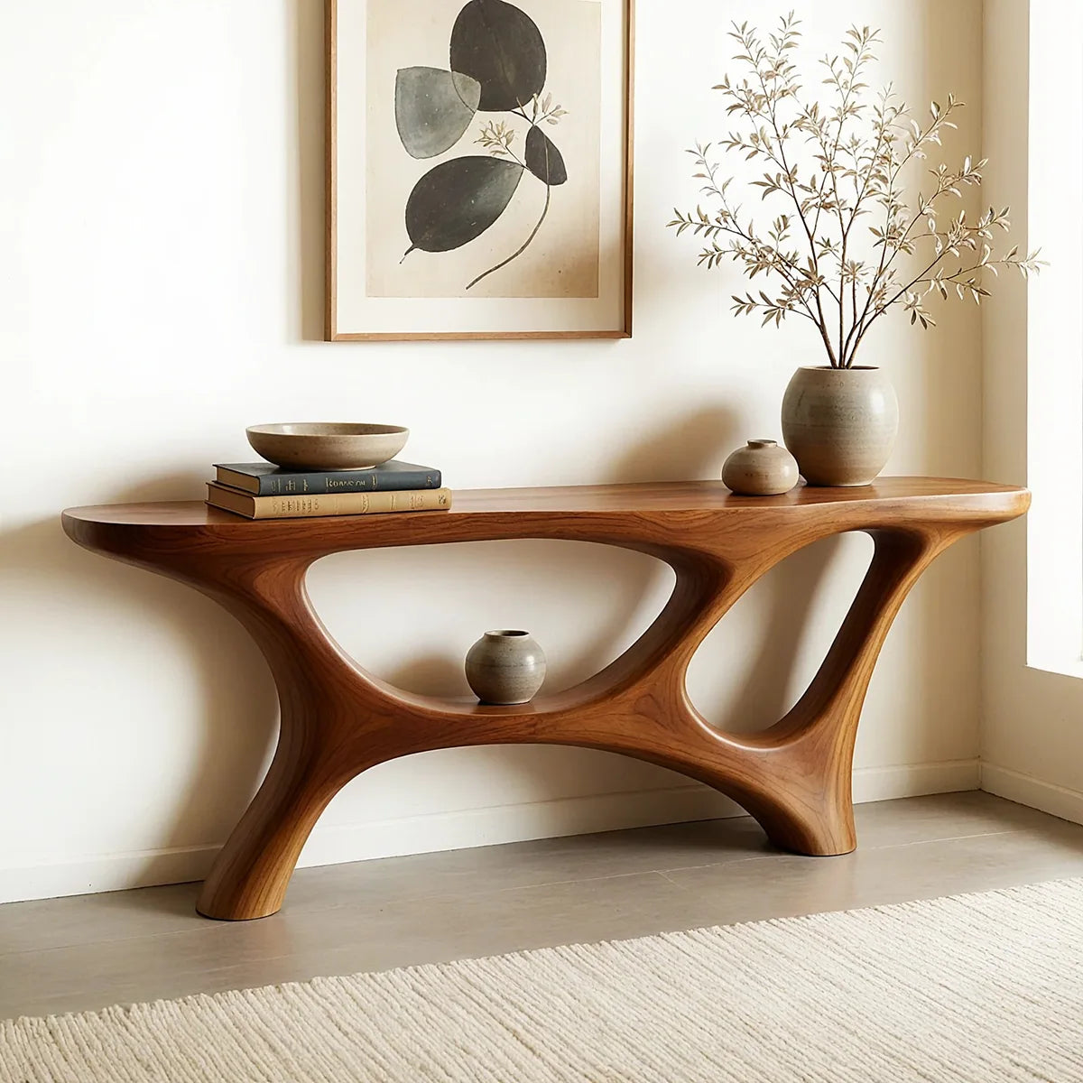 Handcrafted Organic Solid Wood Console Table – Modern Sculptural Design