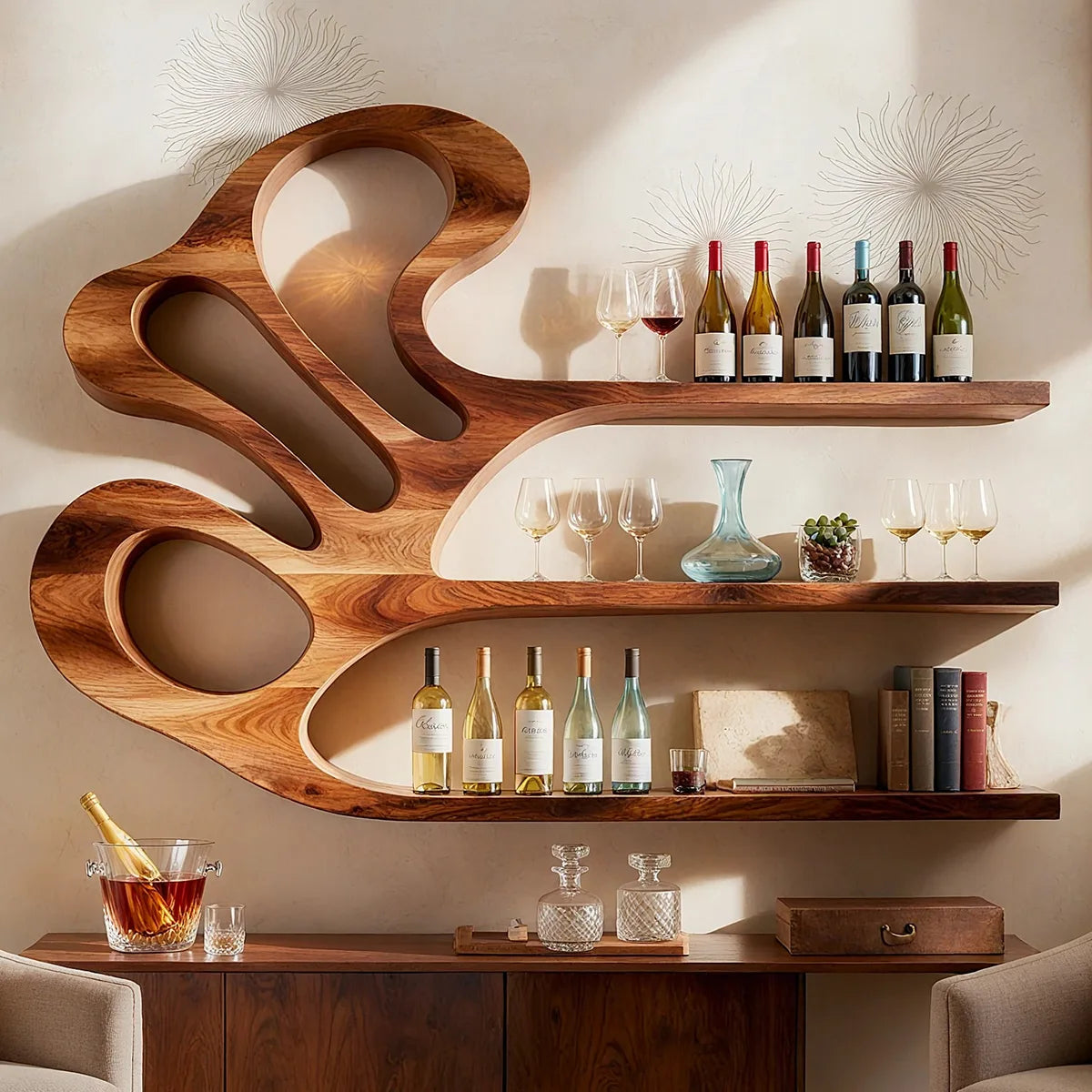 Elegant Grain Solid Wood Wall Wine Rack for Modern Dining Rooms TT006-9203