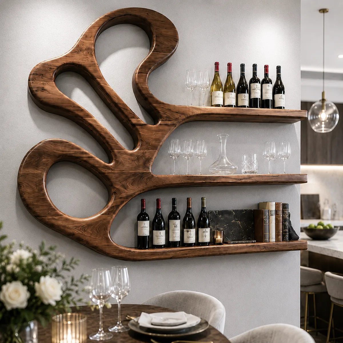 Elegant Grain Solid Wood Wall Wine Rack for Modern Dining Rooms TT006-9203