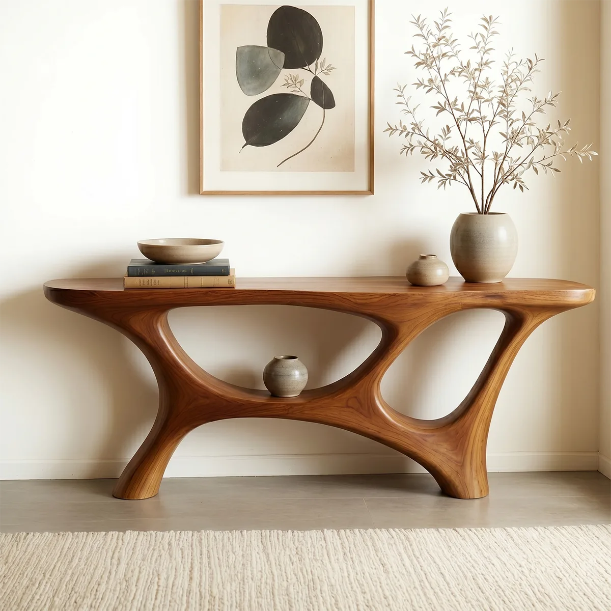Handcrafted Organic Solid Wood Console Table – Modern Sculptural Design