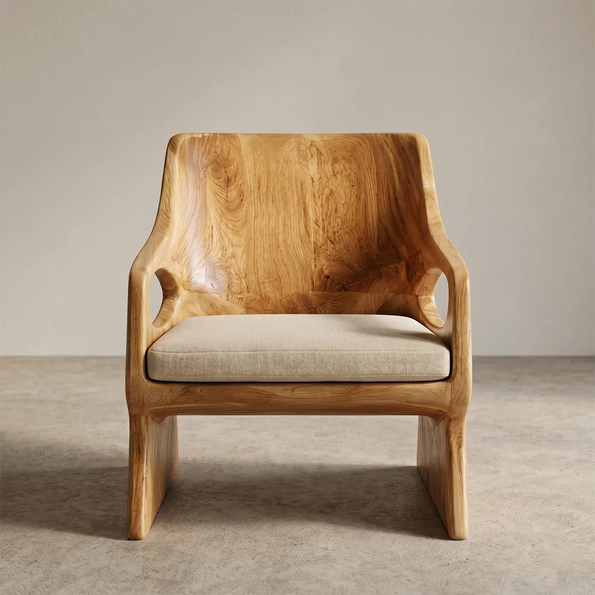 Organic Solid Wood Lounge Chair | Handcrafted Modern Wooden Accent Chair with Sculpted Arms TT006-9754