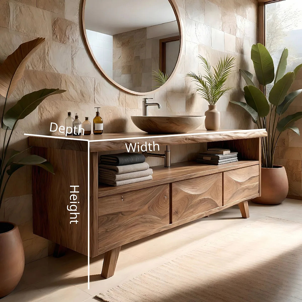Solid Wood Bathroom Vanity with Open Shelf and 3 Drawers