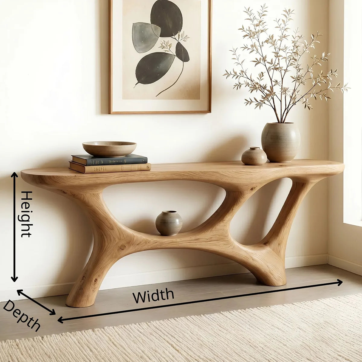 Handcrafted Organic Solid Wood Console Table – Modern Sculptural Design