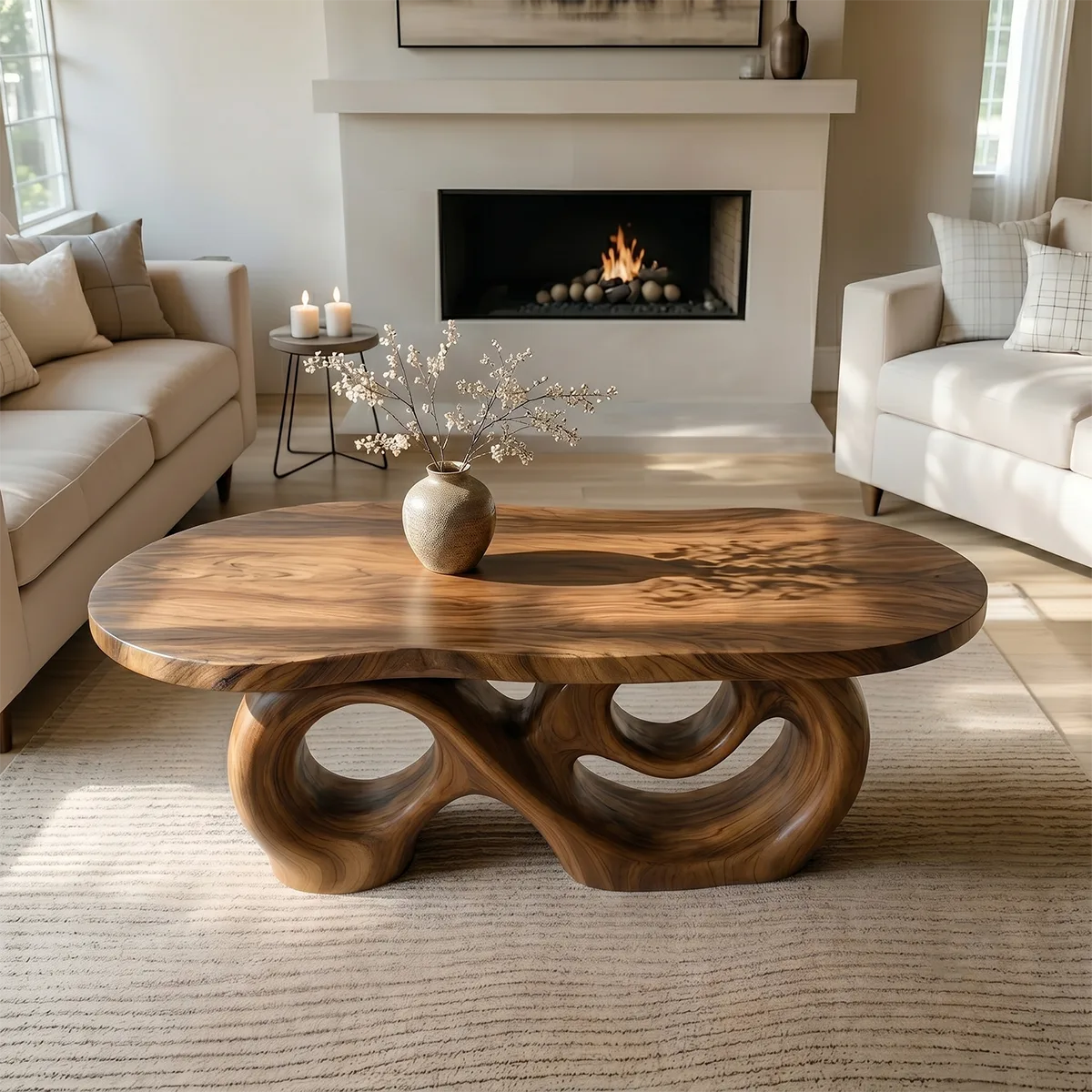 Handcrafted Sculptural Coffee Table – Artistic Solid Wood Furniture TT006-2068