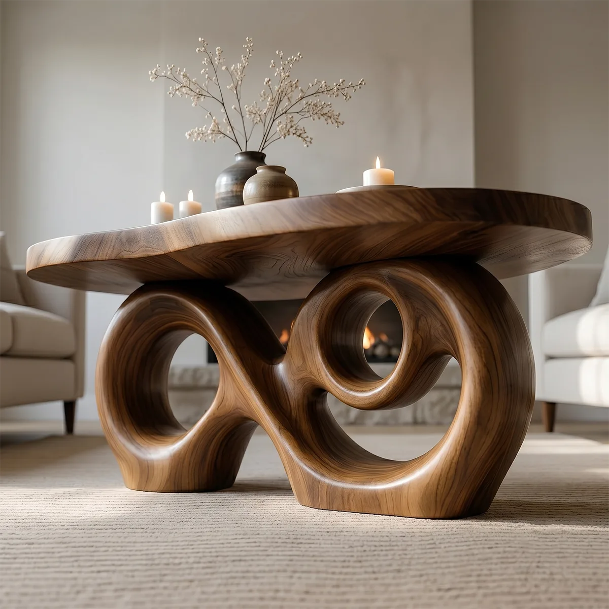 Handcrafted Sculptural Coffee Table – Artistic Solid Wood Furniture TT006-2068