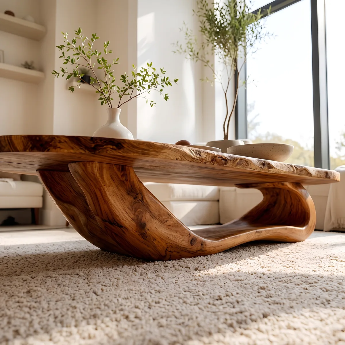 Live Edge Oval Coffee Table | Solid Wood Sculptural Coffee Table TT006-6418