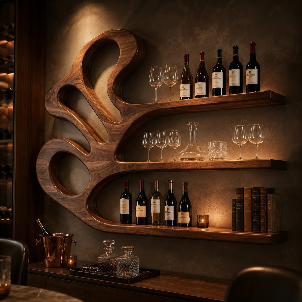 Elegant Grain Solid Wood Wall Wine Rack for Modern Dining Rooms TT006-9203