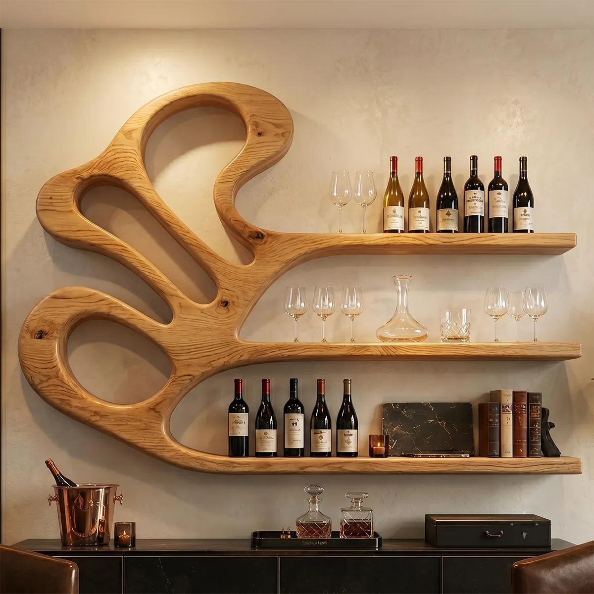 Elegant Grain Solid Wood Wall Wine Rack for Modern Dining Rooms TT006-9203