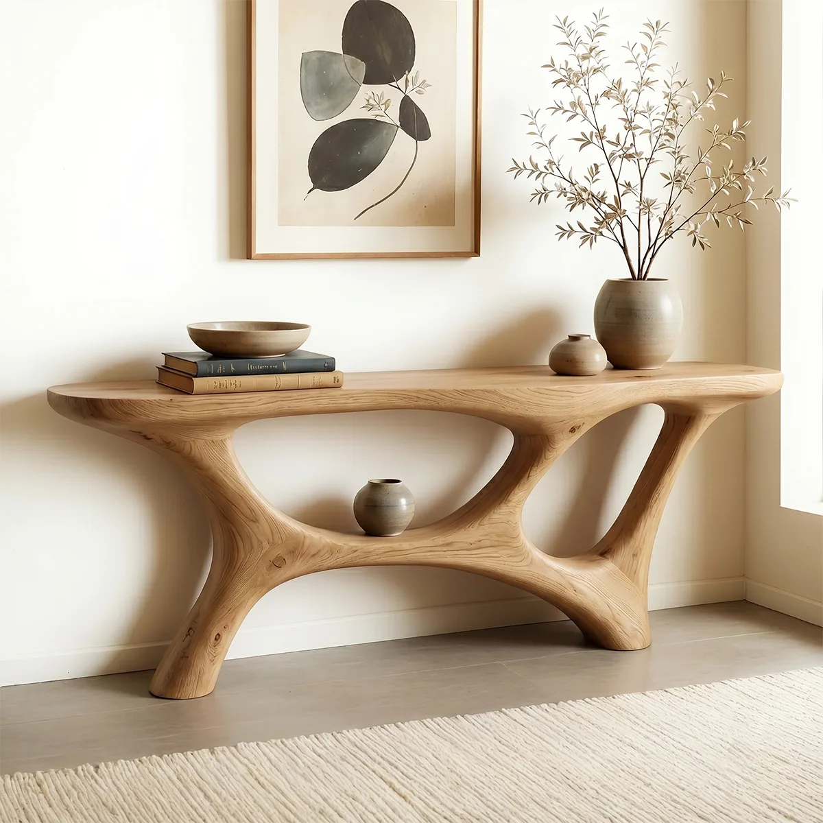 Handcrafted Organic Solid Wood Console Table – Modern Sculptural Design