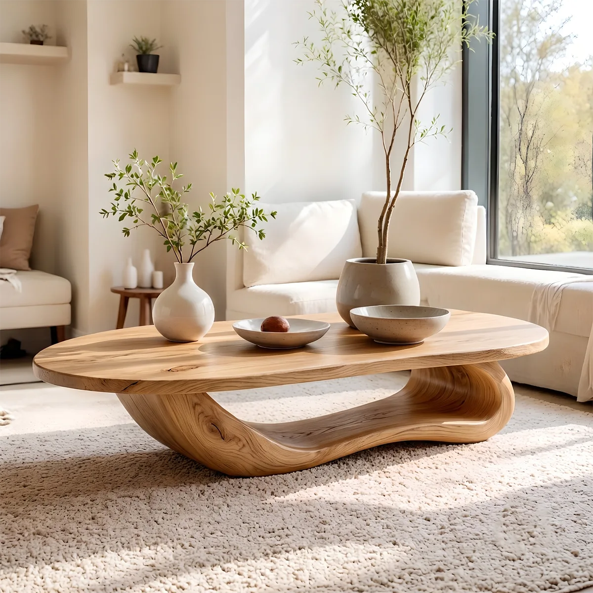 Live Edge Oval Coffee Table | Solid Wood Sculptural Coffee Table TT006-6418